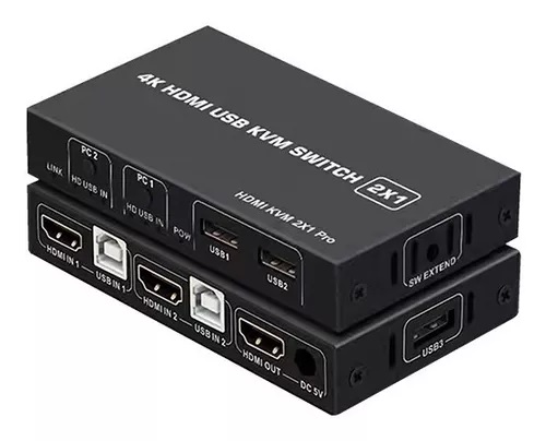 Switch Kvm 2x1 Hdmi 4k Usb 2 Puertos Luegopago 6302